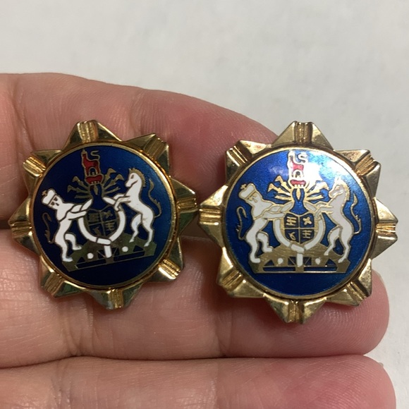 Vintage 1950’s Royal Crest Lion White Horse enamel Cosmic Wedding Cufflinks - Picture 4 of 7